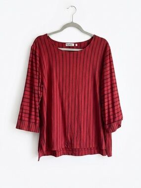 Habitat Women’s Medium Red Black Striped 3/4 Sleeve Top Mixed Stripe Tunic